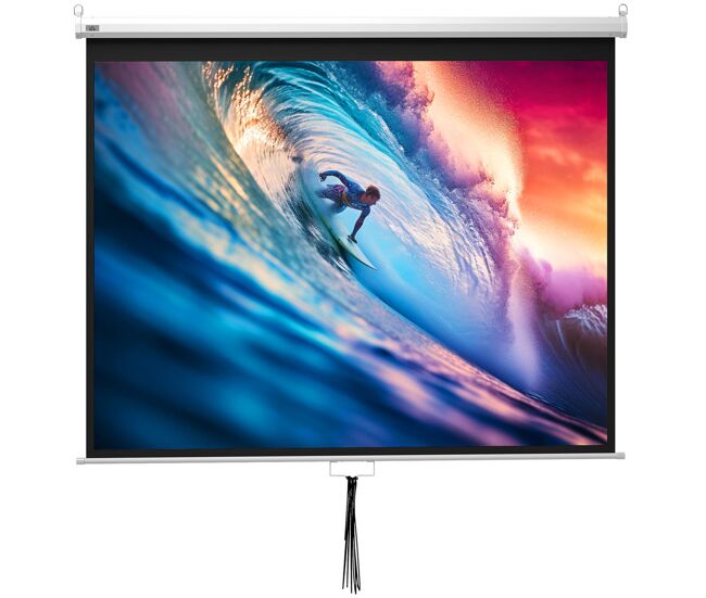Homcom pantalla de proyector manual 100 pulgadas, pantalla de proyección, formato 4:3/16:9, para interior y exterior, eventos deportivos, cine en casa, oficina, patio, 203x152 cm, blanco