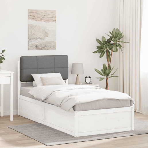 Estrutura de cama de solteiro simple com Cabeceira Estofada Cinzento-claro