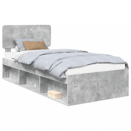 Estrutura de cama de solteiro para adultos com Cabeceira - Cinza Concreto 100 x 200 cm