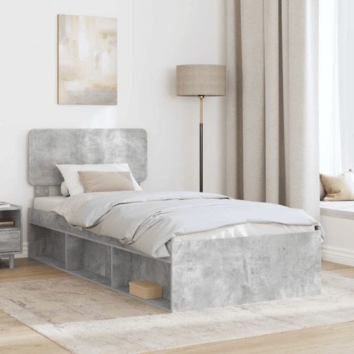 Estrutura de cama de solteiro para adultos com Cabeceira - Cinza Concreto 100 x 200 cm