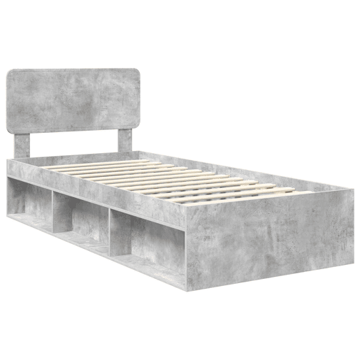 Estrutura de cama de solteiro para adultos com Cabeceira - Cinza Concreto 100 x 200 cm