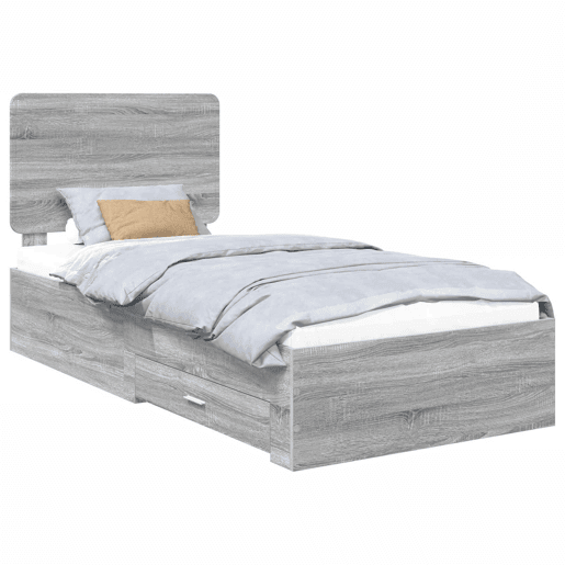 Estrutura de cama de solteiro para adultos de solteiro para adultos Cinza Sonoma 100 x 200 cm Madeira processada