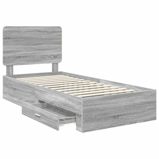 Estrutura de cama de solteiro para adultos de solteiro para adultos Cinza Sonoma 100 x 200 cm Madeira processada