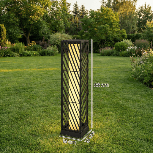 Outsunny Candeeiro de Jardim em Vime Candeeiro Solar Exterior com Luzes LED Automáticas Impermeável IP44 Candeeiro de Pé para Terraço Varanda Jardim 16x16x68 cm Preto