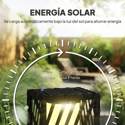 Outsunny Candeeiro de Jardim em Vime Candeeiro Solar Exterior com Luzes LED Automáticas Impermeável IP44 Candeeiro de Pé para Terraço Varanda Jardim 16x16x68 cm Preto