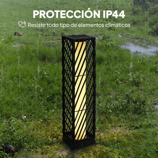 Outsunny Candeeiro de Jardim em Vime Candeeiro Solar Exterior com Luzes LED Automáticas Impermeável IP44 Candeeiro de Pé para Terraço Varanda Jardim 16x16x68 cm Preto