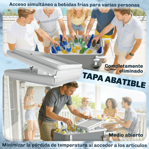 Outsunny Carro Térmico de 56L com Rodas Carro de Bebidas com Prateleira Abre-Garrafas Coletor de Tampas Dreno e Pega Mesa Térmica para Jardim Exterior Festas, BBQ, 84x38x83 cm Cinzento