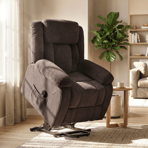 HOMCOM Poltrona Relax Reclinável Elétrica Elevatória com Porta USB, Poltrona Elevadora, com Controlo Remoto Assento Largo Apoio para os Pés Estofada em Veludo Bolsos Laterais Castanho