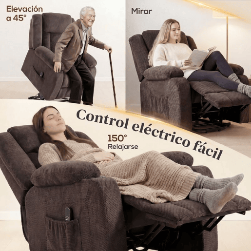 HOMCOM Poltrona Relax Reclinável Elétrica Elevatória com Porta USB, Poltrona Elevadora, com Controlo Remoto Assento Largo Apoio para os Pés Estofada em Veludo Bolsos Laterais Castanho