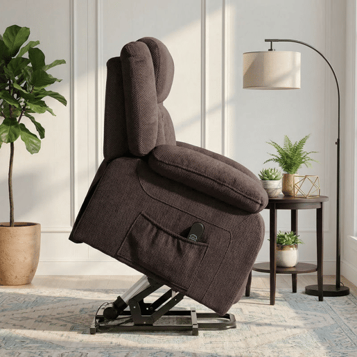 HOMCOM Poltrona Relax Reclinável Elétrica Elevatória com Porta USB, Poltrona Elevadora, com Controlo Remoto Assento Largo Apoio para os Pés Estofada em Veludo Bolsos Laterais Castanho