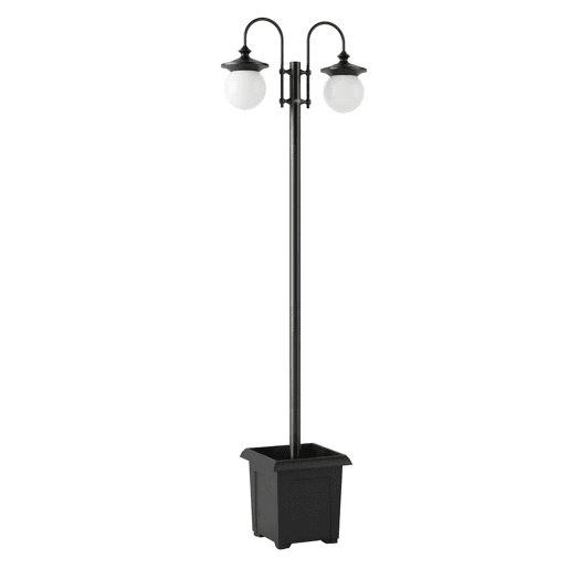 Outsunny Candeeiro Solar de Exterior com Vaso 2 Cabeçais Impermeável IP44 Ligação Automática e Altura Ajustável Luz Solar LED para Jardim Terraço 53,5x30x182 cm Preto