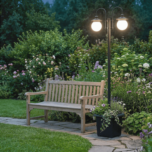 Outsunny Candeeiro Solar de Exterior com Vaso 2 Cabeçais Impermeável IP44 Ligação Automática e Altura Ajustável Luz Solar LED para Jardim Terraço 53,5x30x182 cm Preto