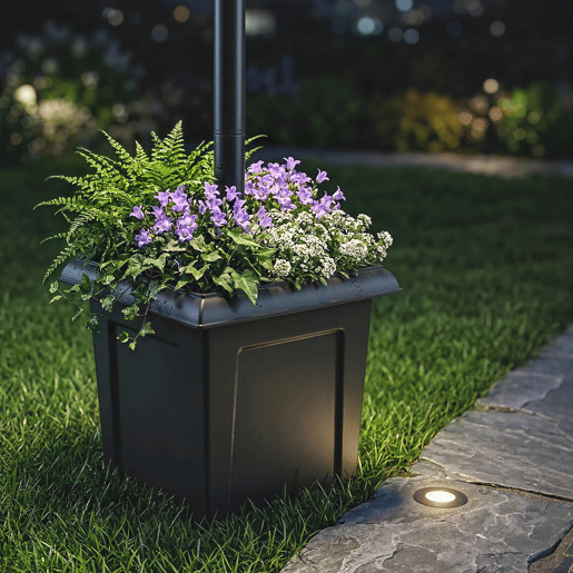 Outsunny Candeeiro Solar de Exterior com Vaso 2 Cabeçais Impermeável IP44 Ligação Automática e Altura Ajustável Luz Solar LED para Jardim Terraço 53,5x30x182 cm Preto