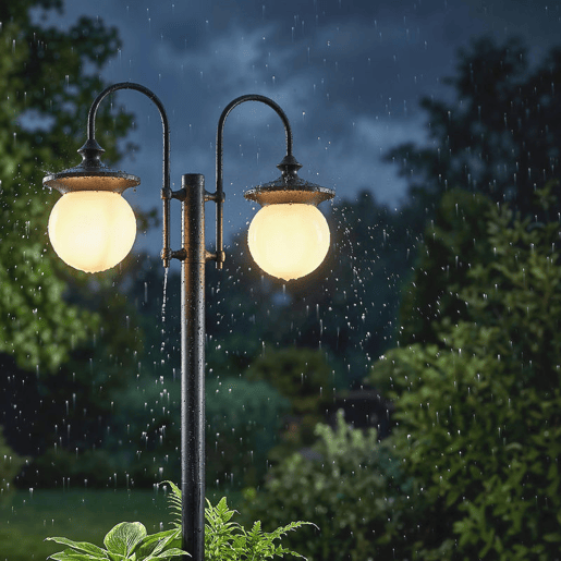 Outsunny Candeeiro Solar de Exterior com Vaso 2 Cabeçais Impermeável IP44 Ligação Automática e Altura Ajustável Luz Solar LED para Jardim Terraço 53,5x30x182 cm Preto
