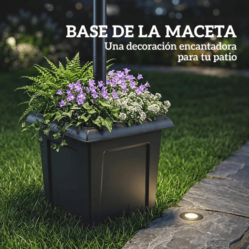 Outsunny Candeeiro Solar de Exterior com Vaso 2 Cabeçais Impermeável IP44 Ligação Automática e Altura Ajustável Luz Solar LED para Jardim Terraço 53,5x30x182 cm Preto