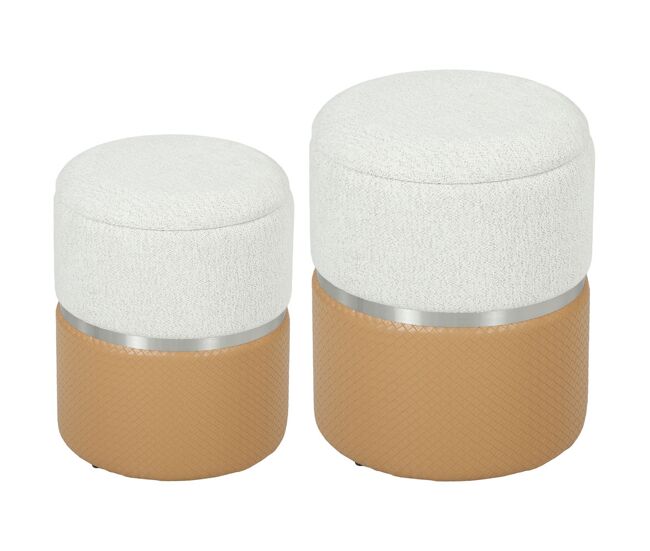 Homcom juego de 2 puff almacenaje, baúles de almacenaje redondos, tapizados en chenilla y pu, asiento acolchado, para pasillo, dormitorio, salón,