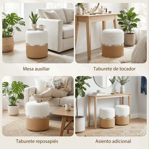 HOMCOM Conjunto de 2 Puffs de Armazenamento Baús Redondos Estofados em Chenille e PU Assento Acolchoado para Entrada Quarto ou Sala Castanho e Creme