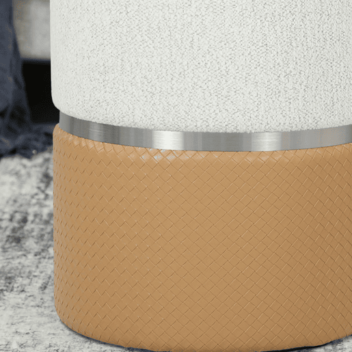 HOMCOM Conjunto de 2 Puffs de Armazenamento Baús Redondos Estofados em Chenille e PU Assento Acolchoado para Entrada Quarto ou Sala Castanho e Creme