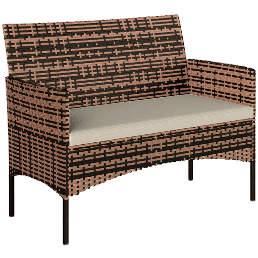 Outsunny Sofá de Exterior em Rattan de 2 Lugares Sofá de Jardim com Almofada Lavável Estrutura de Aço, para Varanda Alpendre Pátio, Caqui
