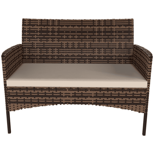 Outsunny Sofá de Exterior em Rattan de 2 Lugares Sofá de Jardim com Almofada Lavável Estrutura de Aço, para Varanda Alpendre Pátio, Caqui