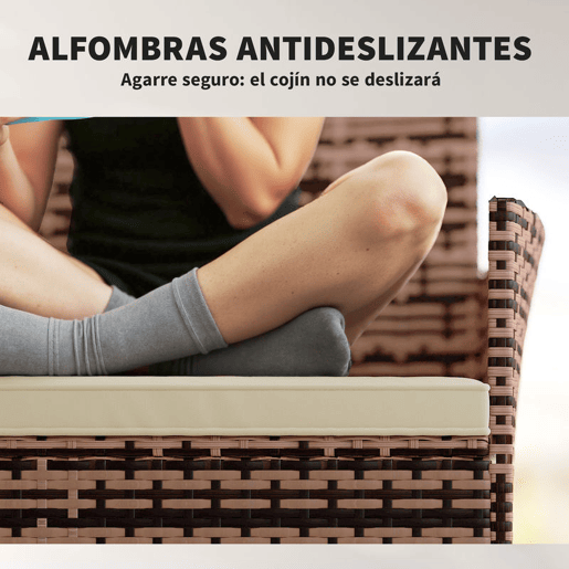 Outsunny Sofá de Exterior em Rattan de 2 Lugares Sofá de Jardim com Almofada Lavável Estrutura de Aço, para Varanda Alpendre Pátio, Caqui