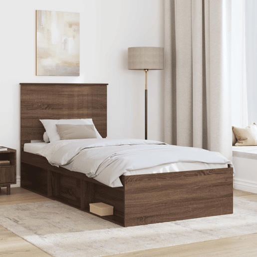 Estrutura de cama de solteiro moderno com cabeceira - Carvalho Marrom 90 x 190 cm