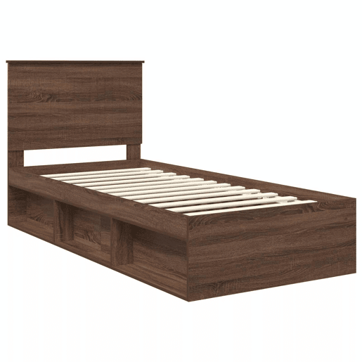 Estrutura de cama de solteiro moderno com cabeceira - Carvalho Marrom 90 x 190 cm