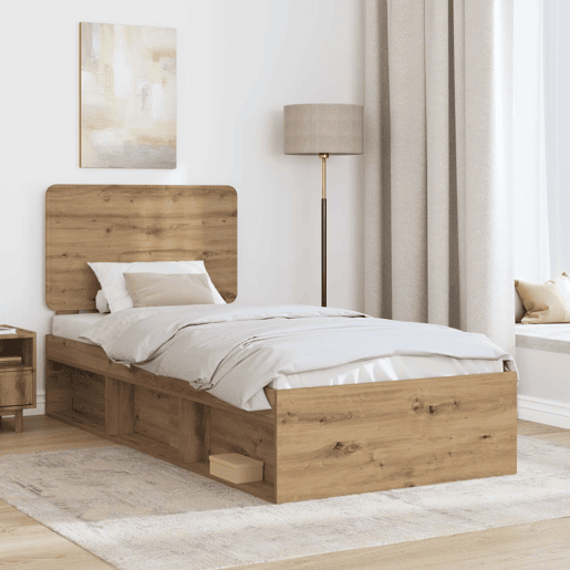 Estrutura de cama de solteiro para adultos com Cabeceira - Carvalho Artesanal 100 x 200 cm