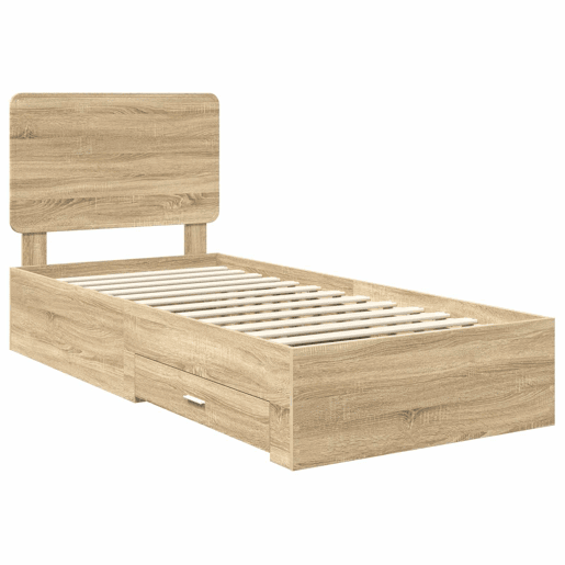 Estrutura de cama de solteiro moderno com cabeceira - Carvalho Sonoma 75 x 190 cm