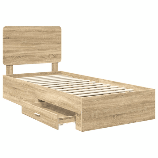 Estrutura de cama de solteiro moderno com cabeceira - Carvalho Sonoma 75 x 190 cm