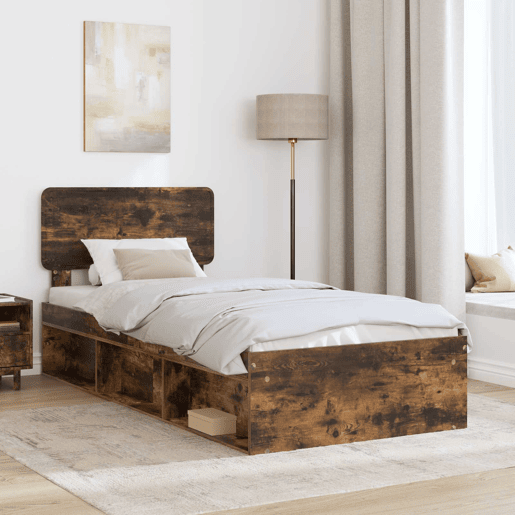 Estrutura de cama de solteiro para adultos com Cabeceira - Carvalho Defumado 100 x 200 cm