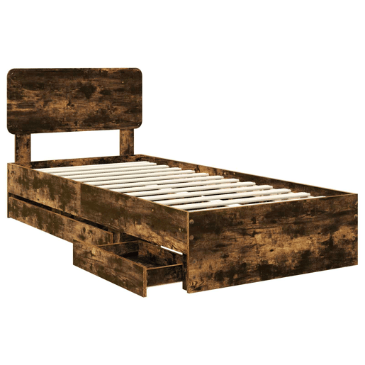 Estrutura de cama de solteiro para adultos com Cabeceira - Carvalho Fumado 100 x 200 cm Estrutura de cama de solteiro para adultos com Cabeceira - Carvalho Fumado 100 x 200 cm