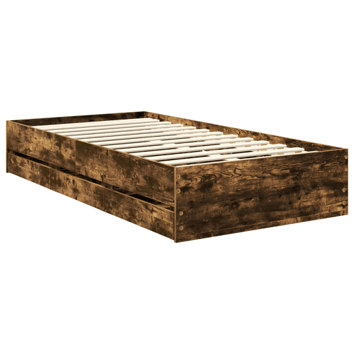 Estrutura de cama de solteiro para adultos com Cabeceira - Carvalho Fumado 100 x 200 cm Estrutura de cama de solteiro para adultos com Cabeceira - Carvalho Fumado 100 x 200 cm