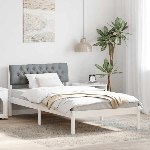 Estrutura de cama de solteiro para adultos - Branco e cinza claro 100 x 200 cm