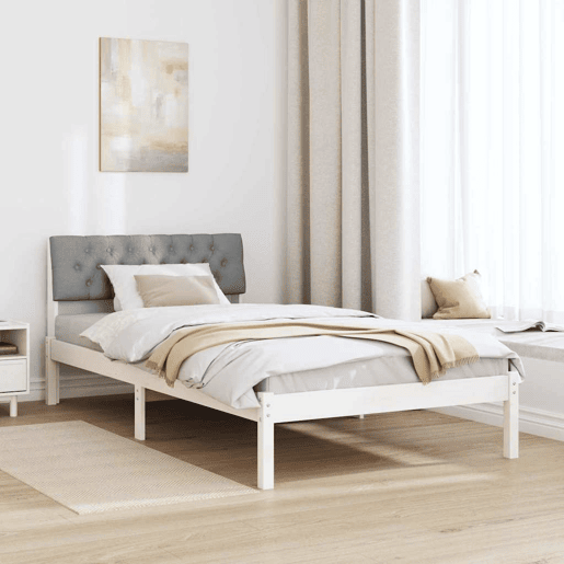 Estrutura de cama de solteiro para adultos - Branco e cinza claro 100 x 200 cm