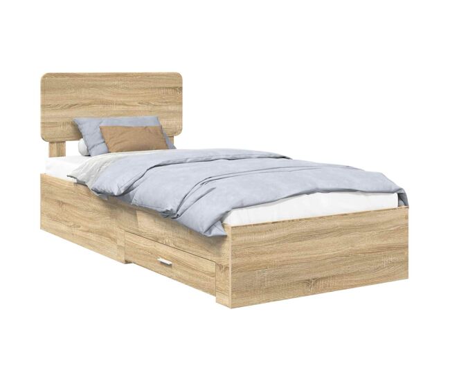 Estructura de cama simple para adultos con cabecera - roble sonoma 90 x 200 cm