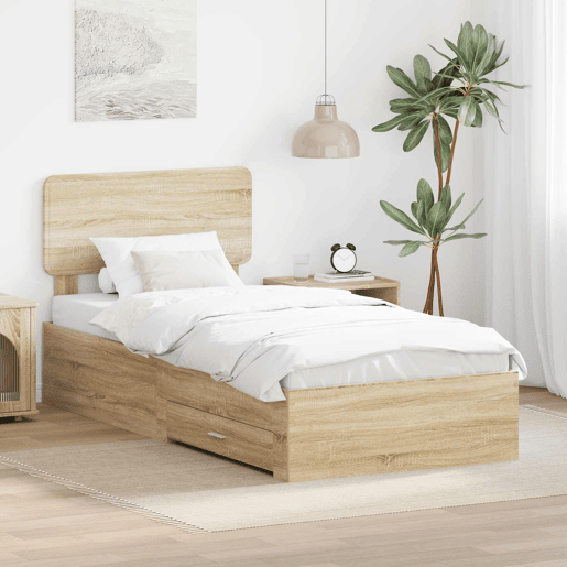 Estrutura de cama de solteiro moderno com cabeceira - Carvalho Sonoma 90 x 200 cm