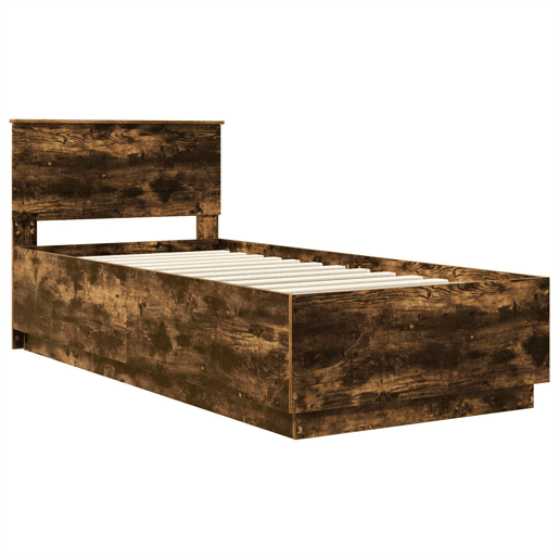 Estrutura de cama de solteiro para adultos com Cabeceira - Carvalho Defumado 100 x 200 cm