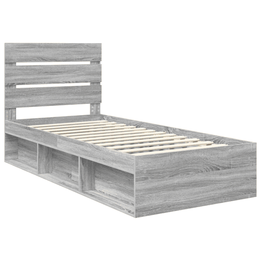 Estrutura de cama de solteiro para adultos com Cabeceira - Cinza Sonoma 100 x 200 cm