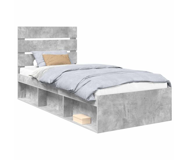 Estructura de cama individual para adultos con cabecera - gris concreto 100 x 200 cm