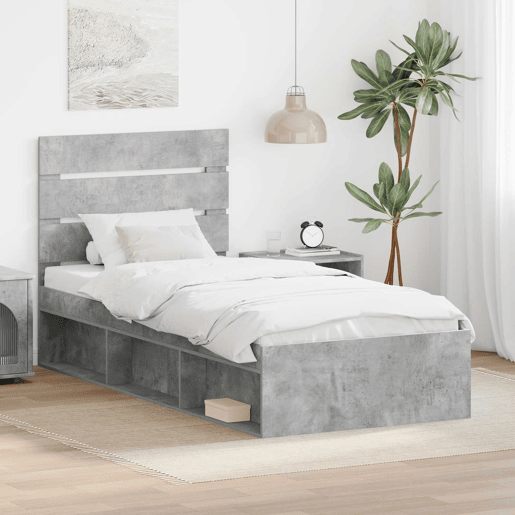 Estrutura de cama de solteiro para adultos com Cabeceira - Cinza Concreto 100 x 200 cm