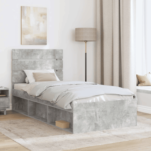 Estrutura de cama de solteiro para adultos com Cabeceira - Cinza Concreto 100 x 200 cm