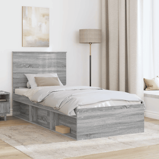 Estrutura de cama de solteiro com cabeceira - Cinza Sonoma 90 x 190 cm