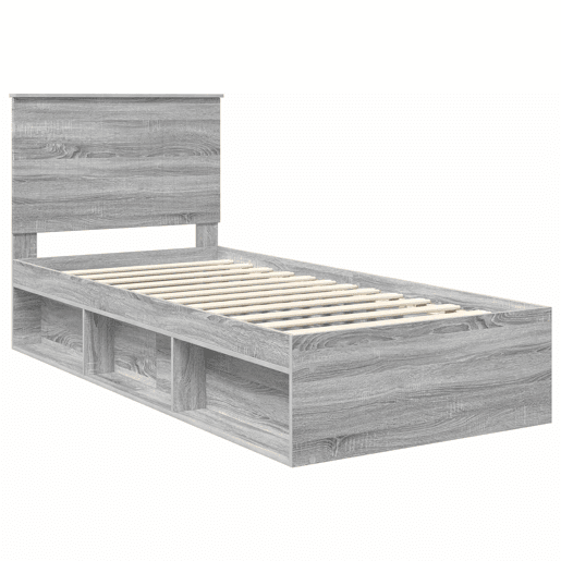 Estrutura de cama de solteiro com cabeceira - Cinza Sonoma 90 x 190 cm
