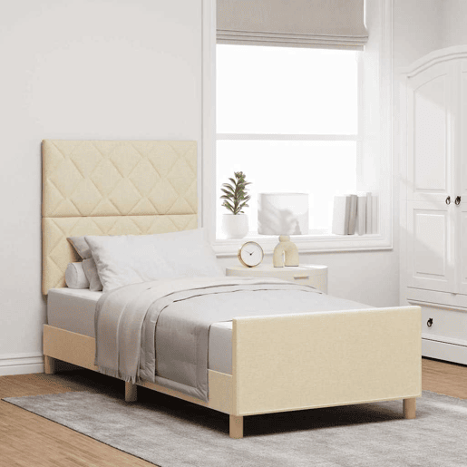 Estrutura de cama de solteiro para adultos com Cabeceira - Creme 100 x 200 cm tecido Estrutura de cama de solteiro para adultos com Cabeceira - Creme 100 x 200 cm tecido