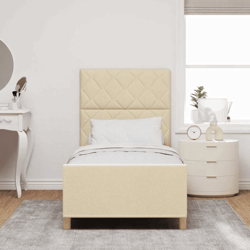 Estrutura de cama de solteiro para adultos com Cabeceira - Creme 100 x 200 cm tecido Estrutura de cama de solteiro para adultos com Cabeceira - Creme 100 x 200 cm tecido
