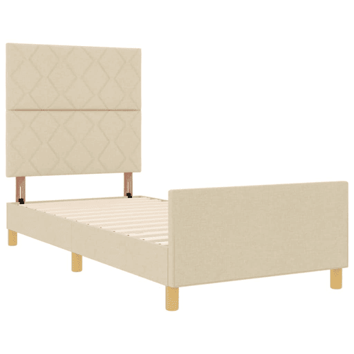 Estrutura de cama de solteiro para adultos com Cabeceira - Creme 100 x 200 cm tecido Estrutura de cama de solteiro para adultos com Cabeceira - Creme 100 x 200 cm tecido