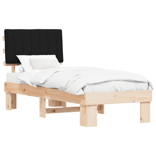 Estrutura de cama de solteiro para adultos com Cabeceira Estofada Preto 80 x 200 cm