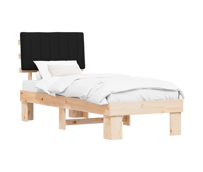 Estructura de cama simple para adultos con cabecera - tapizada negro 80 x 200 cm