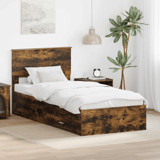 Estrutura de cama de solteiro para adultos com Cabeceira - Carvalho Defumado 100 x 200 cm